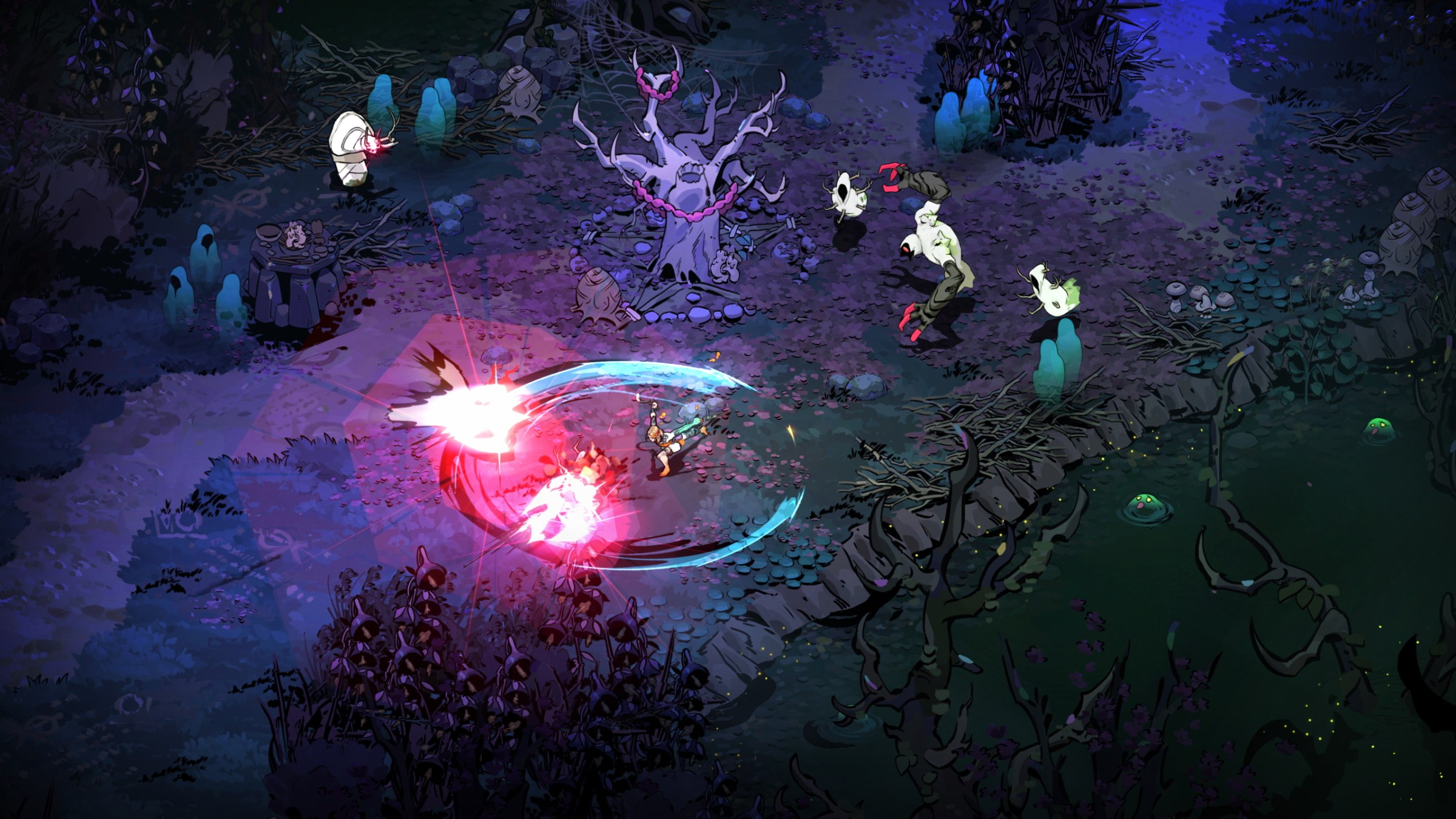 Fight in a spooky purple forest in Hades 2
