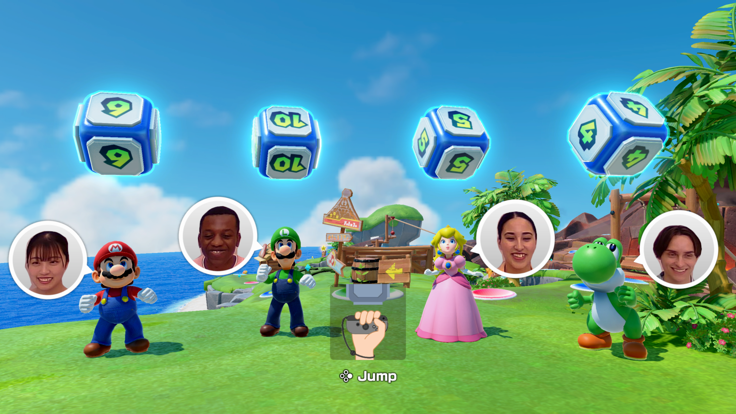 The player's face appears with their characters in Super Mario Party Jamboreee on Switch 2