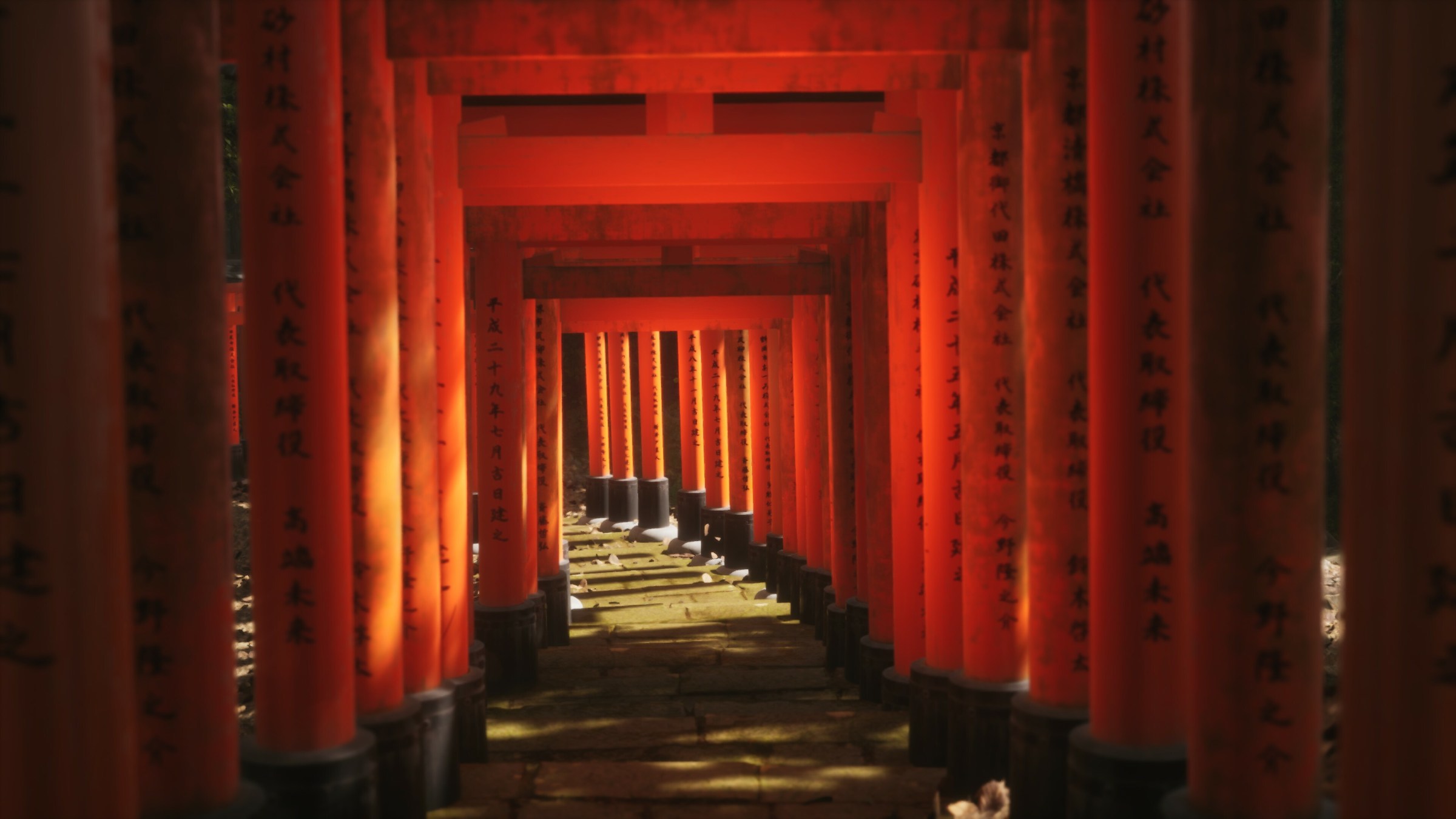 A Torii tunnel glowing during daylight in Lushfoil Photography Sim