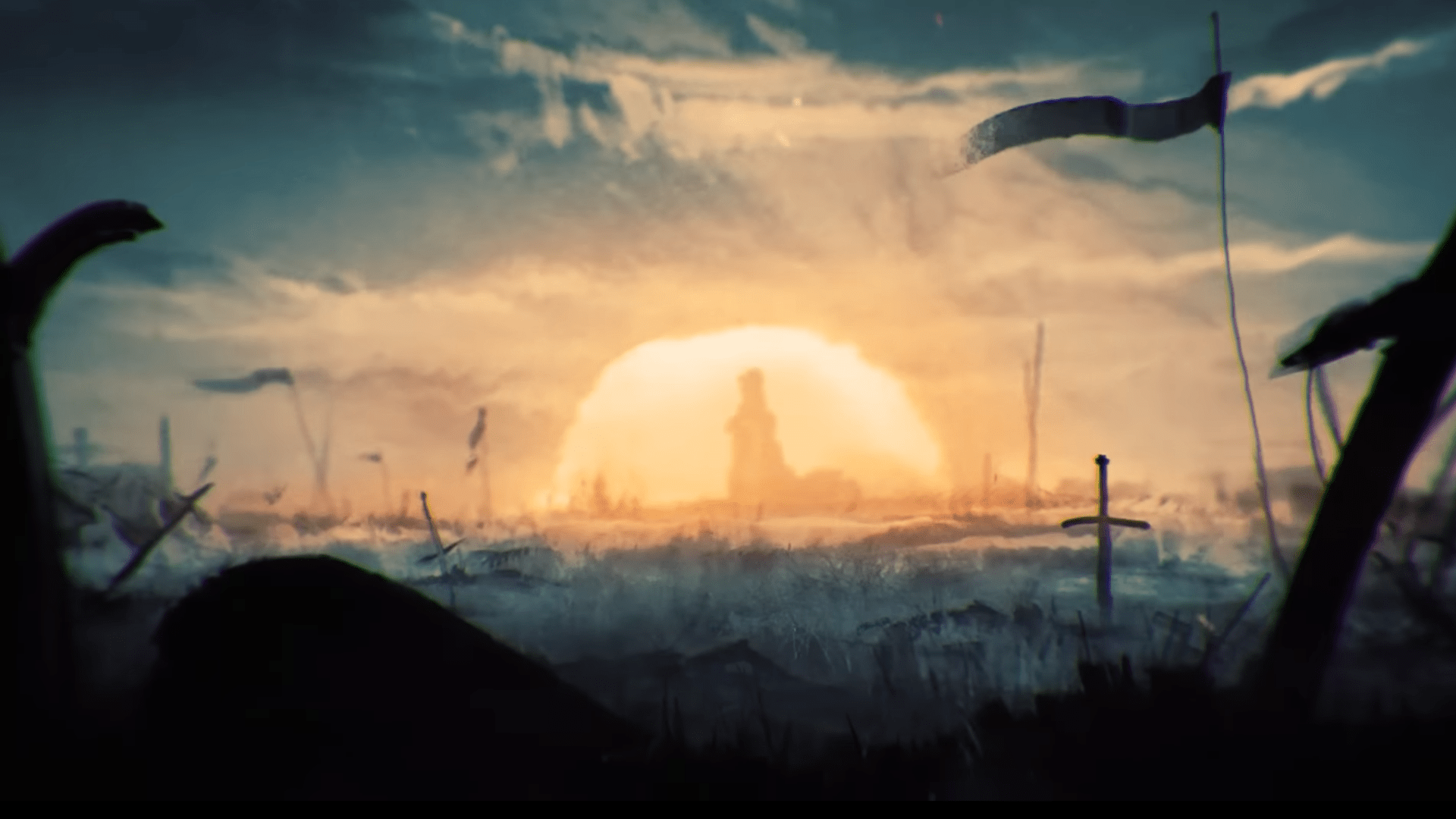 The ancient battlefields of Shurima after the sun plates fell, as remembered by a Darkin imprisoned in The Hound of Iron Cinematic for League of Legends.